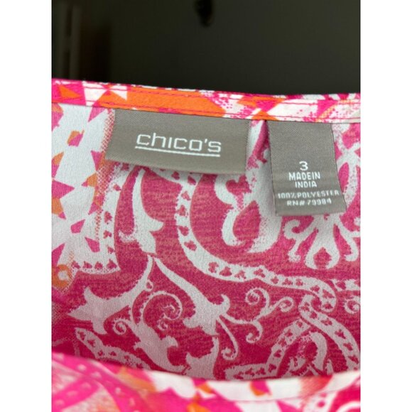 CHICO'S Colorful Tunic Womens XL (3) PInk Orange Floral 3/4 Slv Flowy - Picture 6 of 6